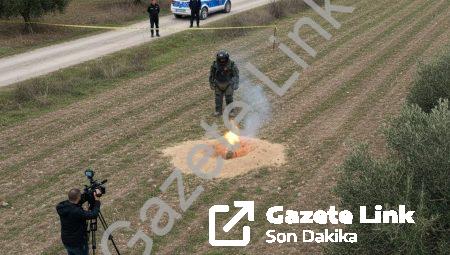 İzmir Tire’de tarlada bulunan el bombası güvenle imha edildi