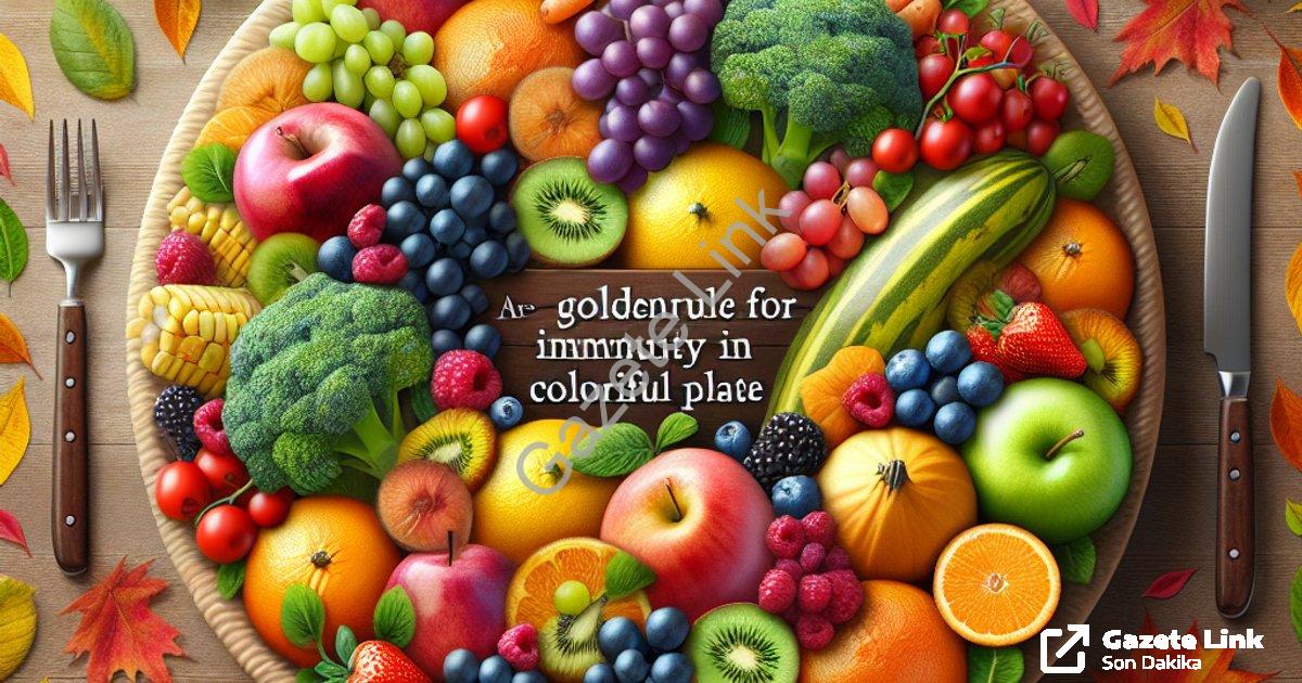 "Sonbaharda Bağışıklık İçin Altın Kural: Renkli Tabak" başlıklı haber için fotorealistik, profesyone